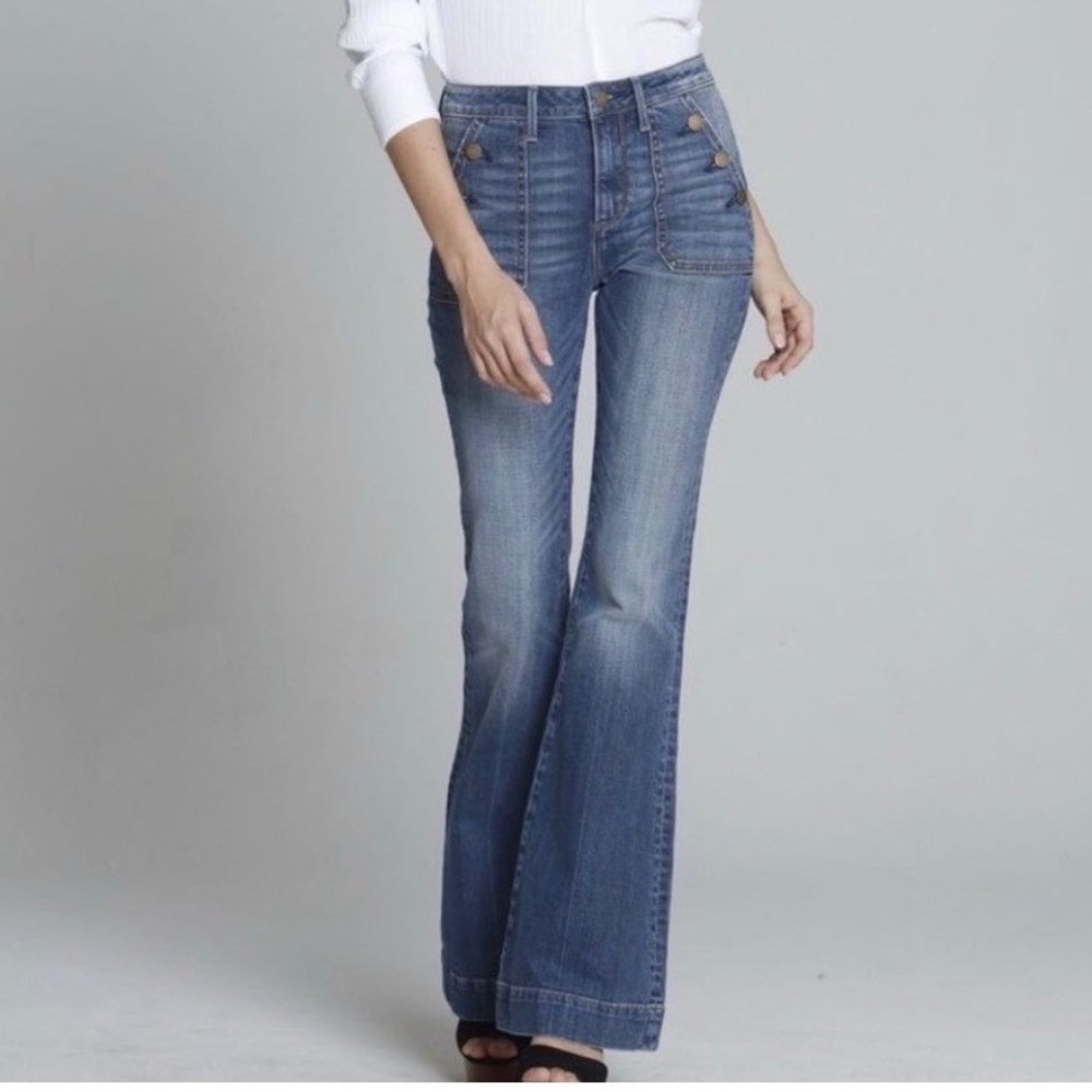 Driftwood Farrah Sailor Flare Jeans Blue‎ Medium Wash Button Front High Rise 29
